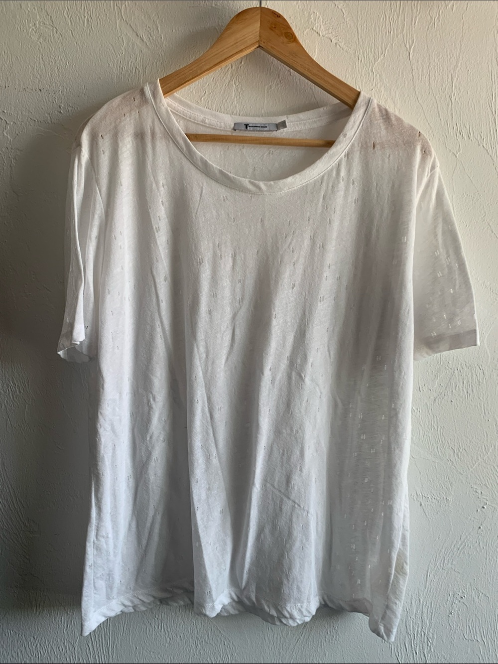 T by Alexander Wang size L White Short Sleeve Textured Tee
